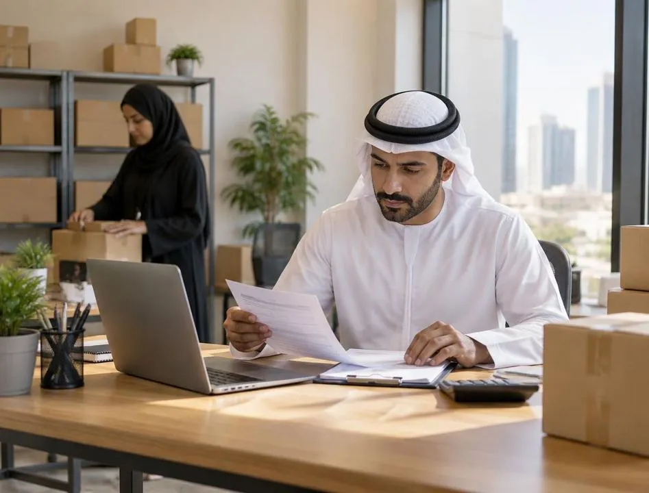 مشهد توضيحي لمكتب تجاري صغير في الإمارات